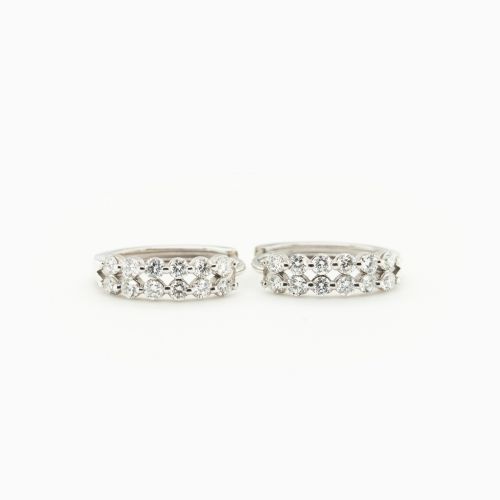 Double Row Diamond Hoop Earrings, 14k White Gold