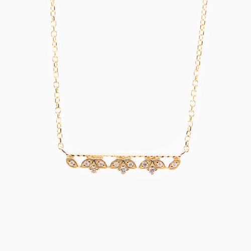 Petite Natural Diamond Bar Necklace with Floral Motif