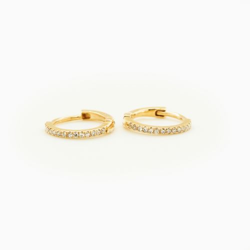 Petite Diamond Huggie Hoop Earrings, 14k Gold