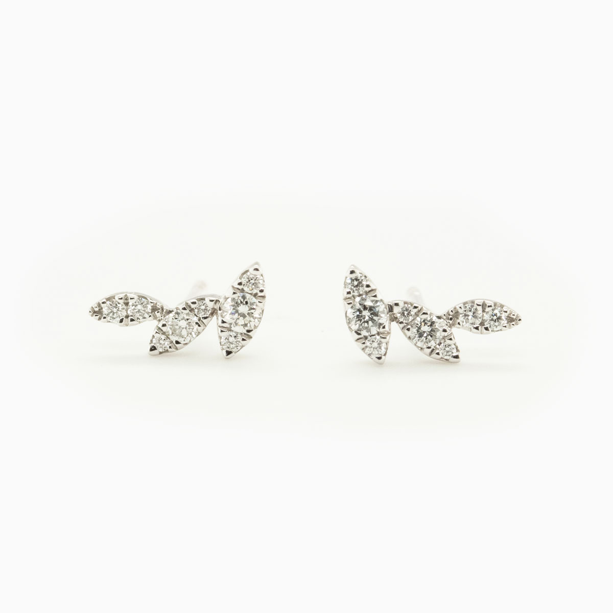 Natural Diamond Leaf Motif Stud Earrings, 14k White Gold