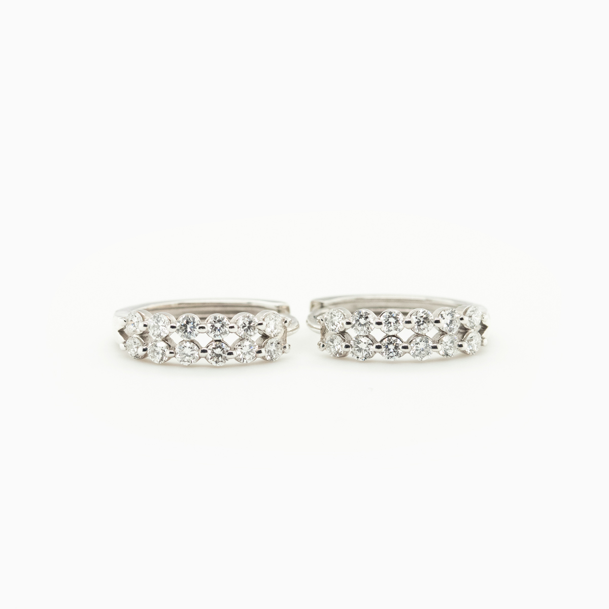 Double Row Diamond Hoop Earrings, 14k White Gold