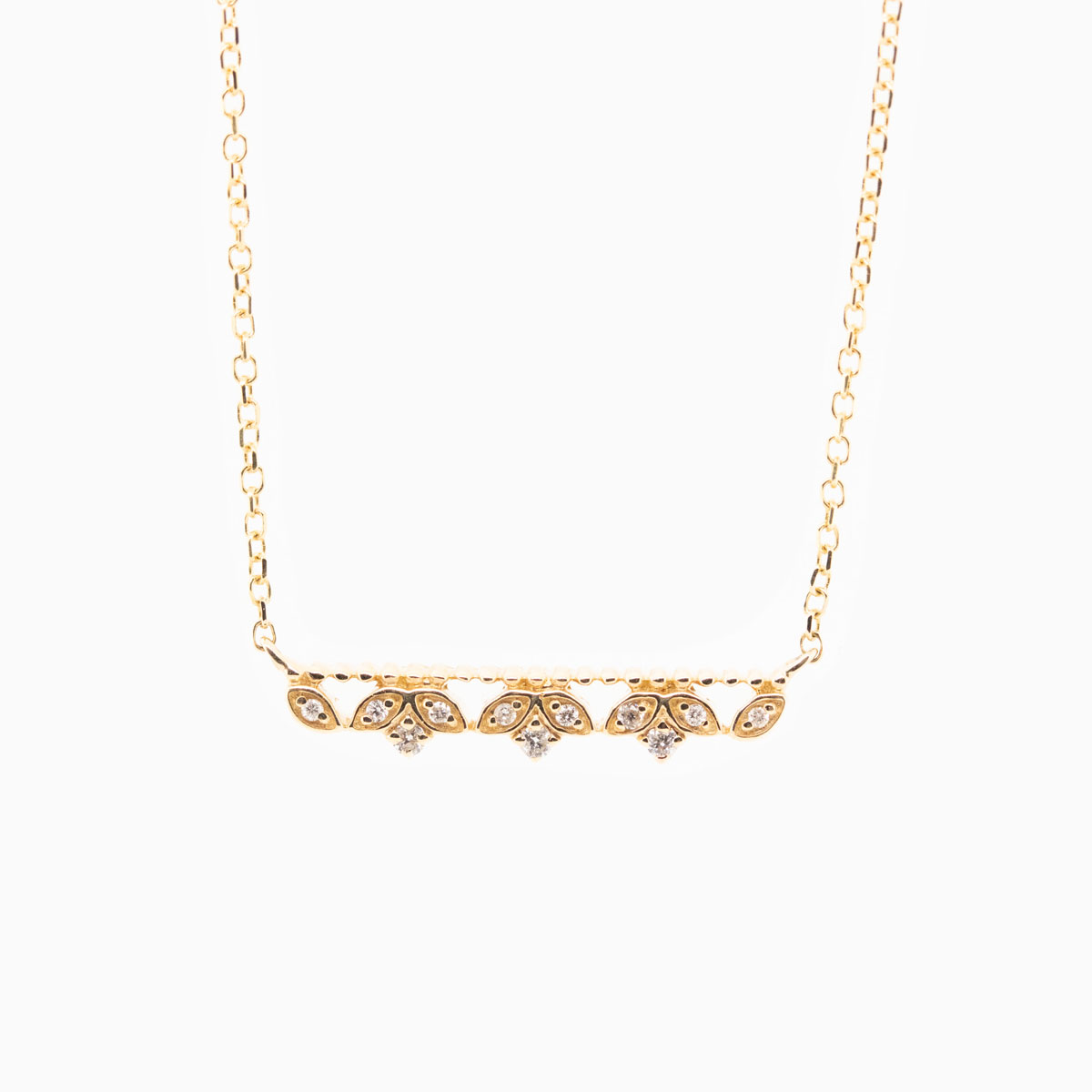 Petite Natural Diamond Bar Necklace with Floral Motif