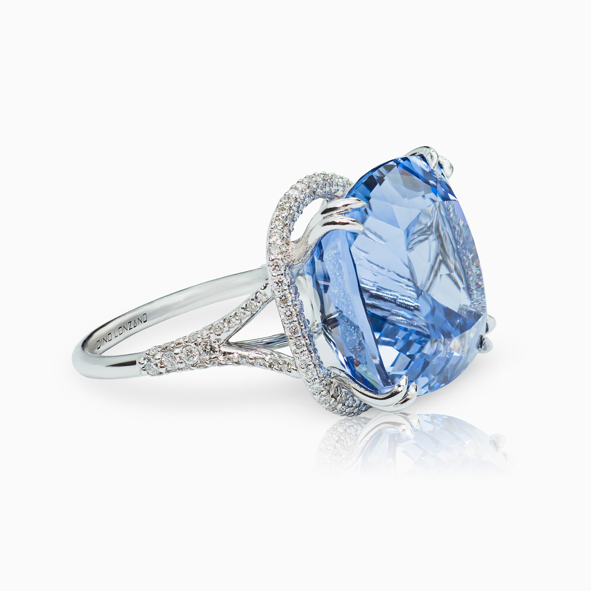 33.69-Carat Ceylon Blue Sapphire Cocktail Ring with Pave Diamond Halo