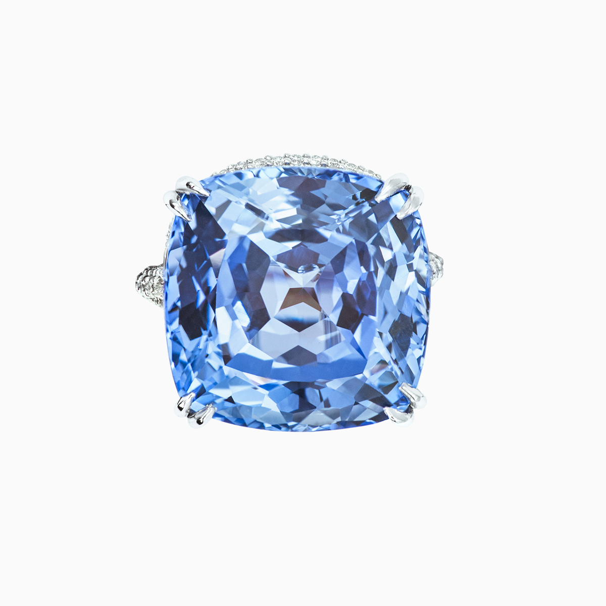33.69-Carat Ceylon Blue Sapphire Cocktail Ring with Pave Diamond Halo