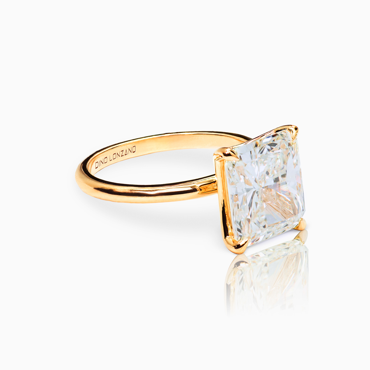 Dino Lonzano 5-Carat Radiant Cut Diamond Solitaire Engagement Ring, 18k Yellow Gold