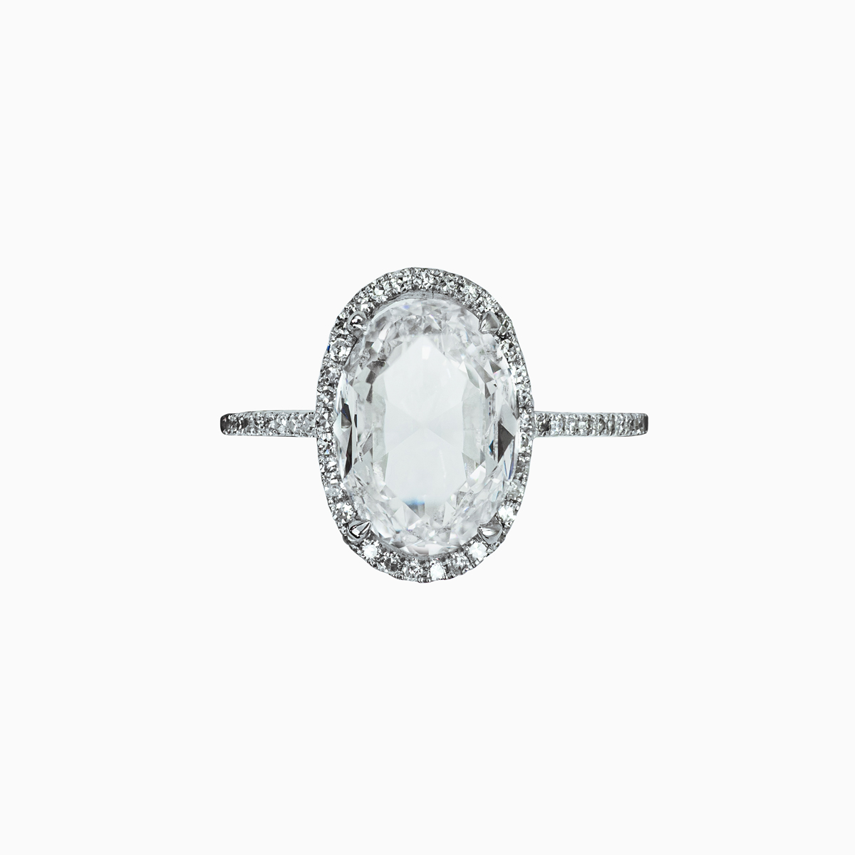 Lonzano Vintage Cut Diamond Halo Halo Engagement Ring with Rose Cut Diamond