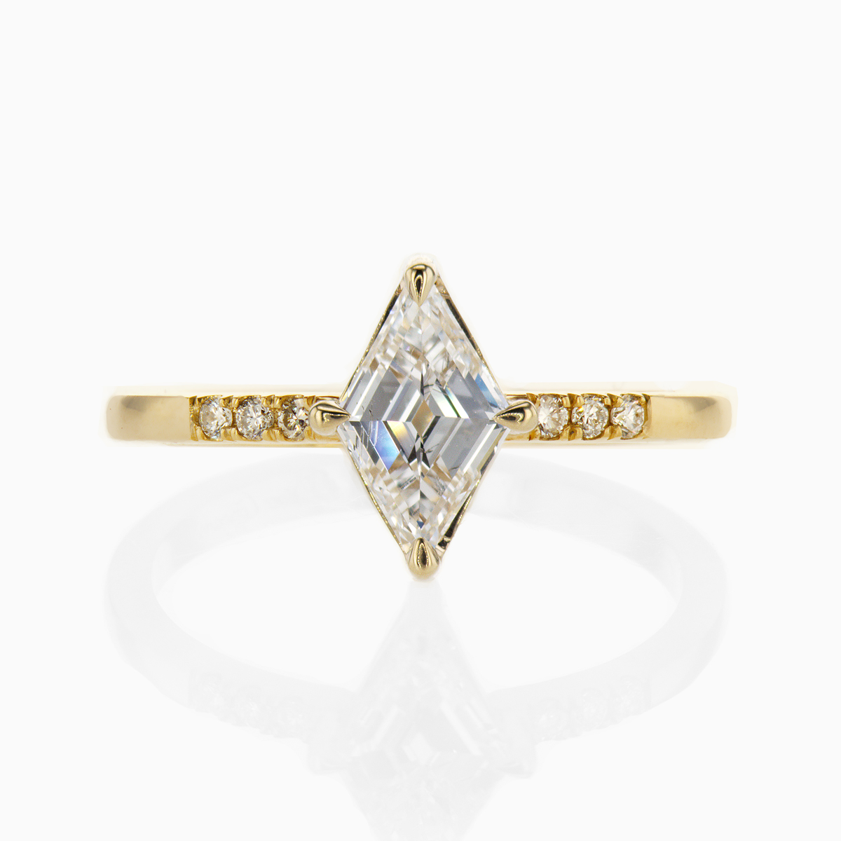 Lozenge Cut Diamond Pre-set Engagement Ring, 14k Gold