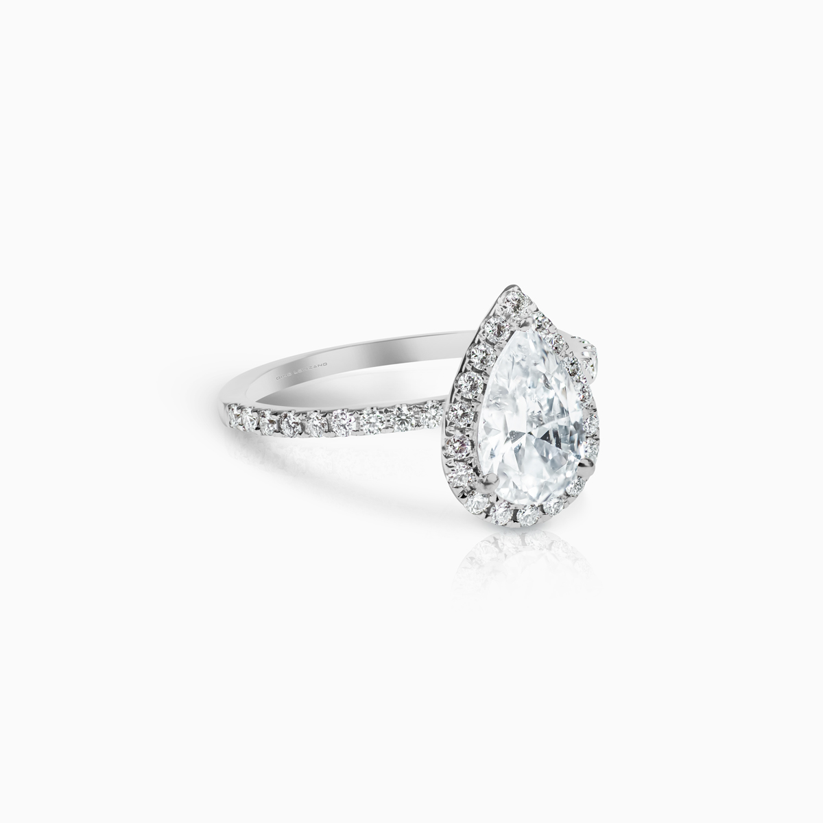 Dino Lonzano Diamond Halo Engagement Ring for Pear-shaped Diamond