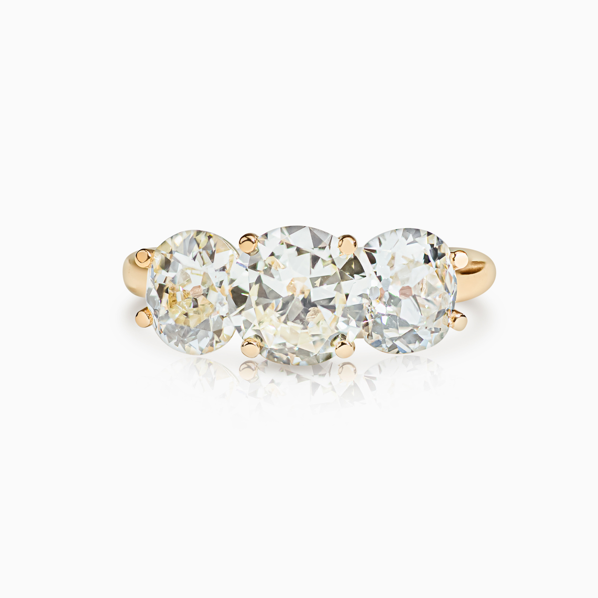 Three-Stone Vintage Cut Diamond Engagement Ring with Old Mine Cut Diamonds