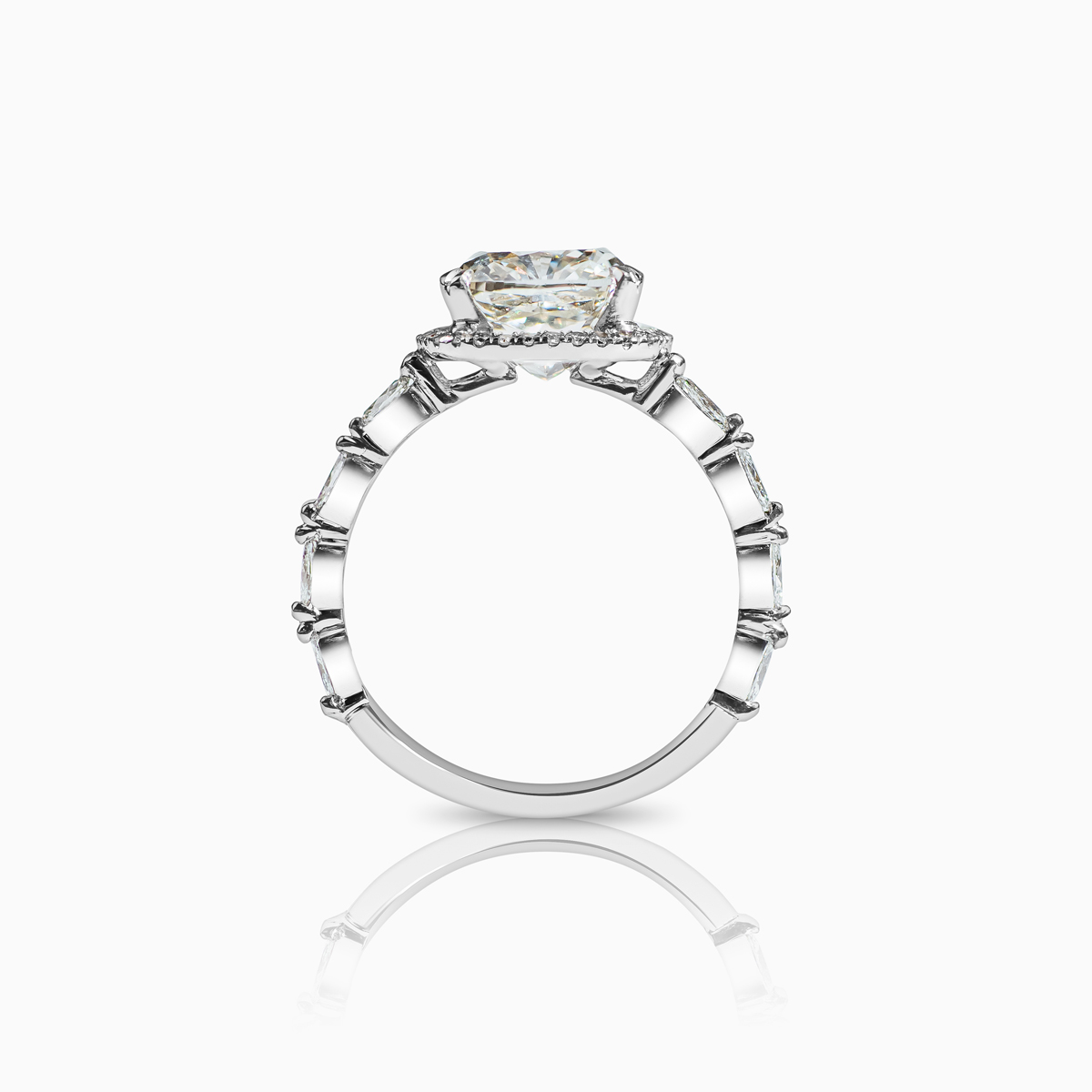 Marquise Diamond Accented Diamond Halo Engagement Ring for Cushion-cut Diamond