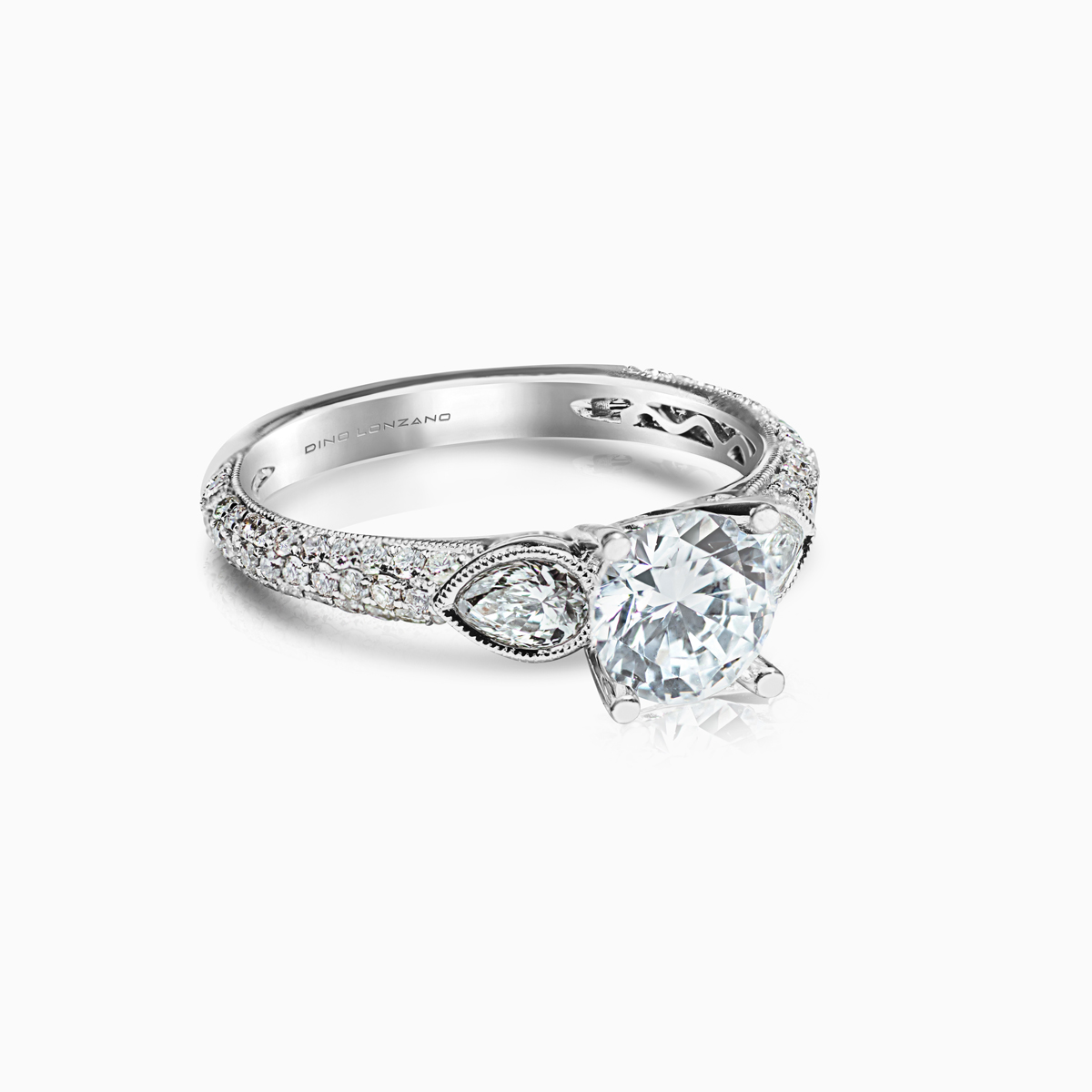 Triple Row Diamond Accented Trinity Engagement Ring