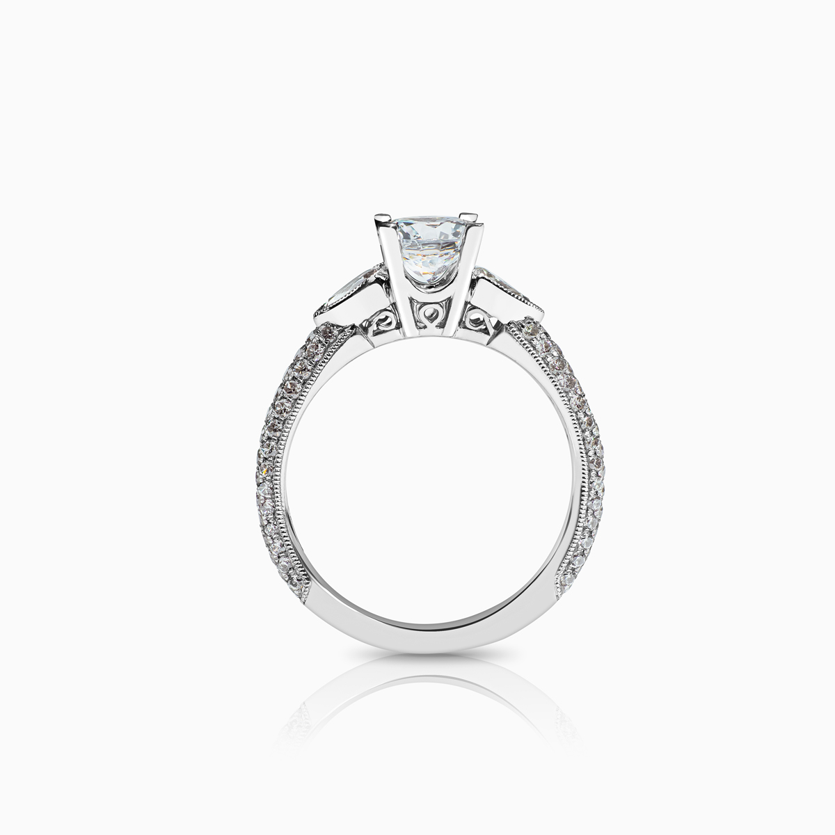 Triple Row Diamond Accented Trinity Engagement Ring