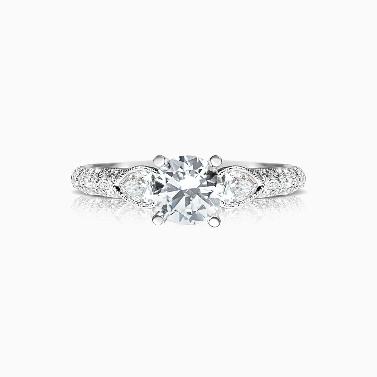 Triple Row Diamond Accented Trinity Engagement Ring