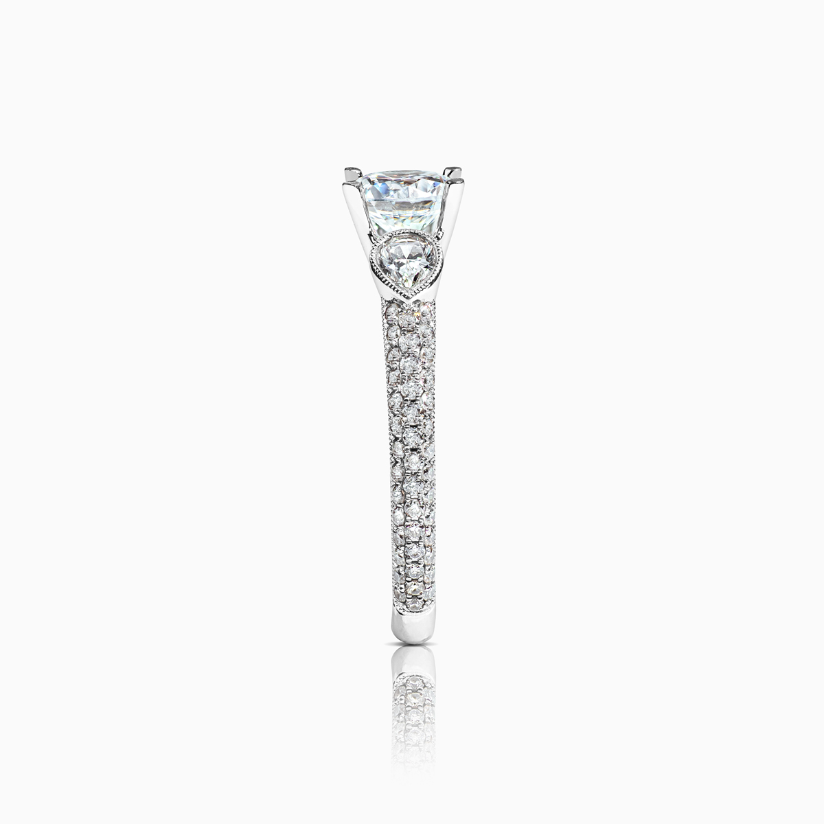Triple Row Diamond Accented Trinity Engagement Ring