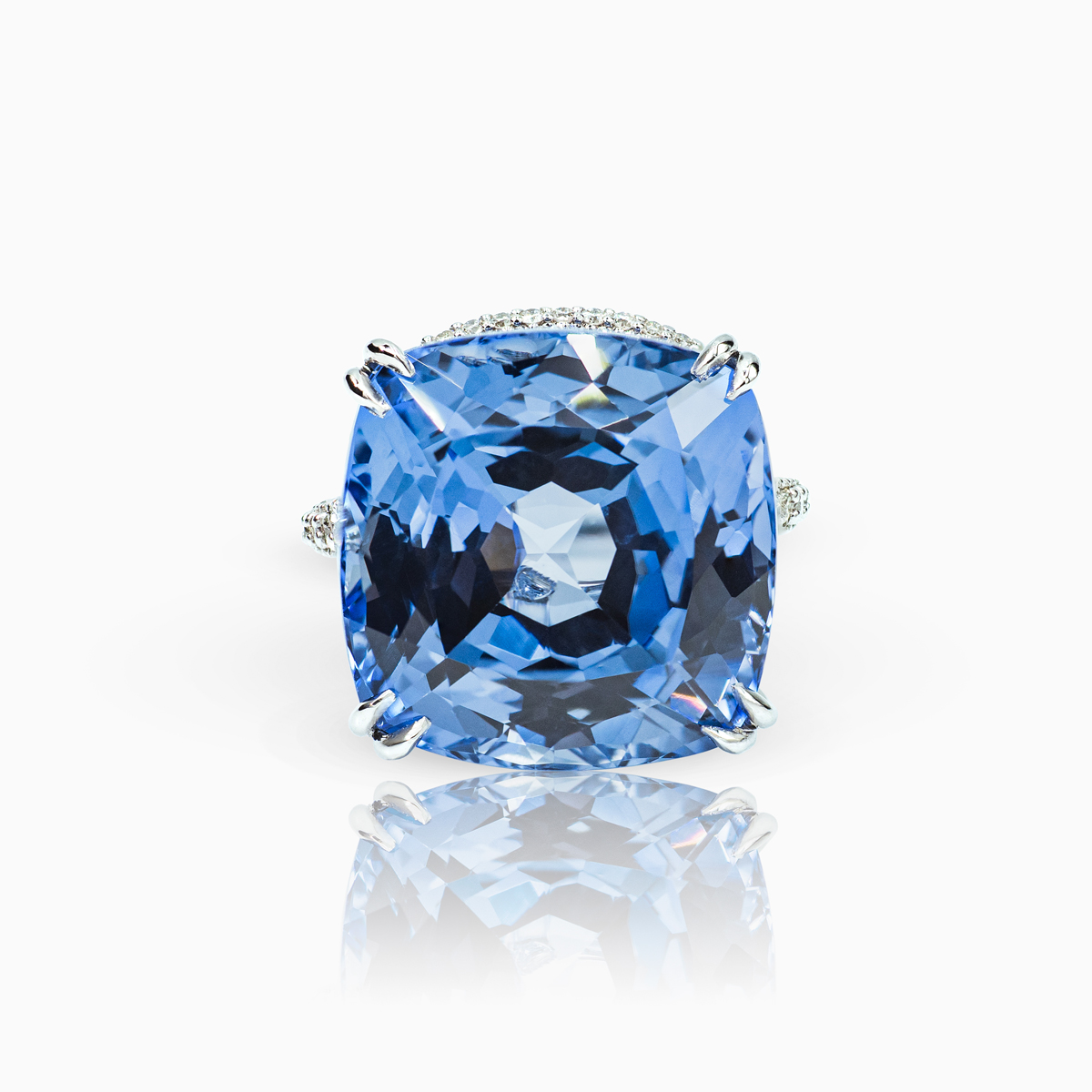 33.69-Carat Ceylon Blue Sapphire Cocktail Ring with Pave Diamond Halo