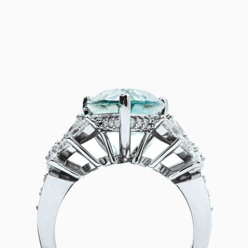 Floral Vintage-Inspired Cocktail Ring with Pear Shaped Madagascar Aquamarine and Diamonds