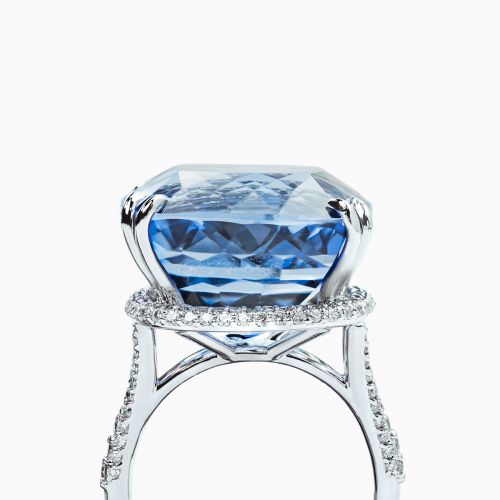 33.69-Carat Ceylon Blue Sapphire Cocktail Ring with Pave Diamond Halo