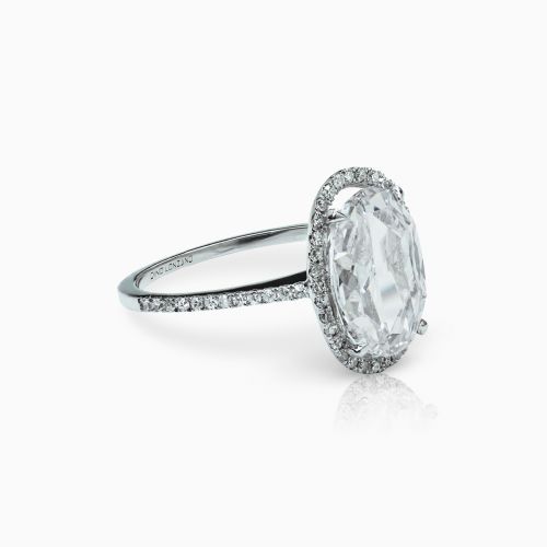 Lonzano Vintage Cut Diamond Halo Halo Engagement Ring with Rose Cut Diamond