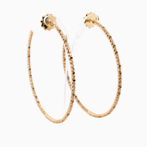 Natural Diamond Hoop Earring with Black Diamond Accents, 18k Yellow Gold