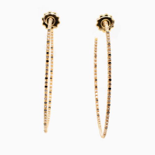 Natural Diamond Hoop Earring with Black Diamond Accents, 18k Yellow Gold