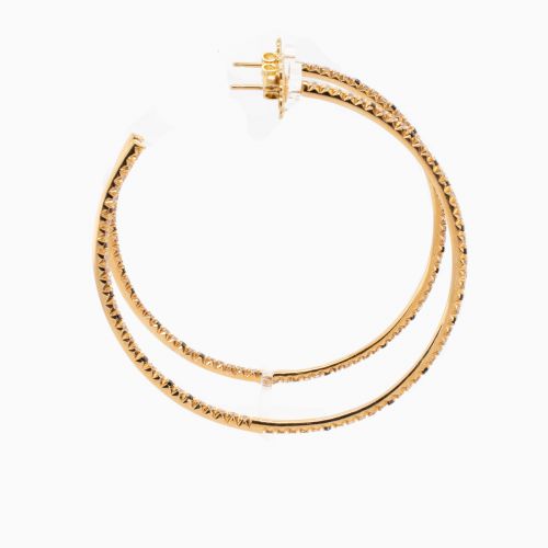 Natural Diamond Hoop Earring with Black Diamond Accents, 18k Yellow Gold