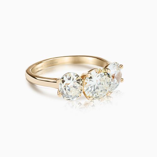 Three-Stone Vintage Cut Diamond Engagement Ring with Old Mine Cut Diamonds