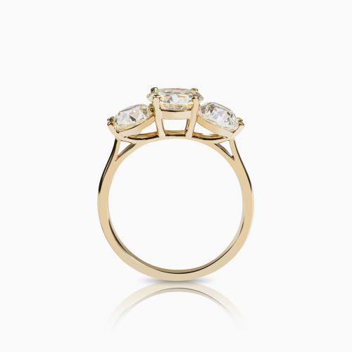 Three-Stone Vintage Cut Diamond Engagement Ring with Old Mine Cut Diamonds