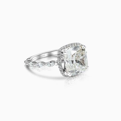 Marquise Diamond Accented Diamond Halo Engagement Ring for Cushion-cut Diamond