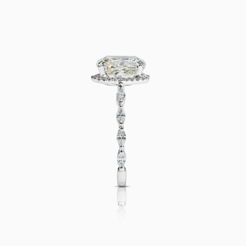 Marquise Diamond Accented Diamond Halo Engagement Ring for Cushion-cut Diamond