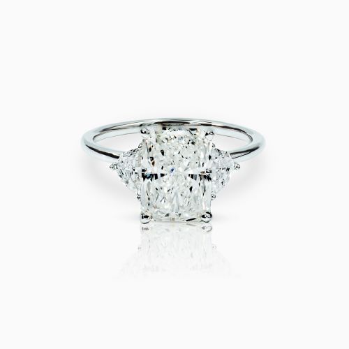 3-Stone Hidden Halo Radiant and Shield-Shaped Diamond Engagement Ring