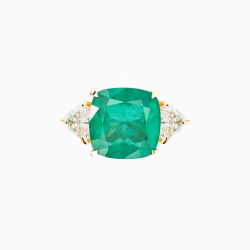 Dino Lonzano Emerald and Diamond Three-stone Engagement Ring