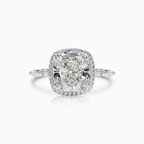 Marquise Diamond Accented Diamond Halo Engagement Ring for Cushion-cut Diamond