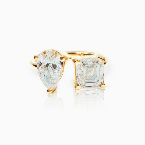 Toi et Moi Diamond Engagement Ring with Lab Grown Pear and Asscher Shaped Diamonds