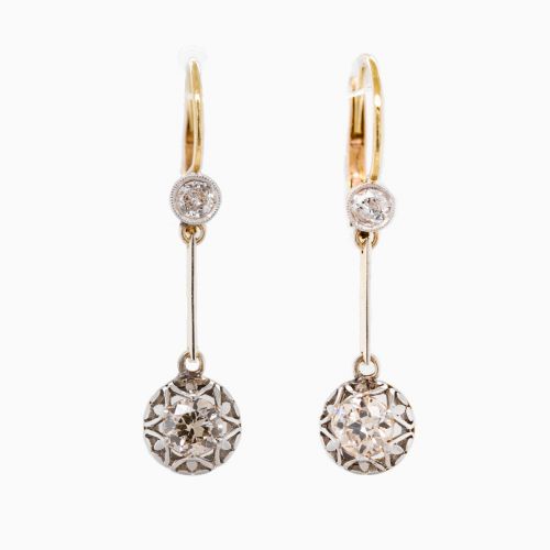 Vintage Diamond Drop Dangle Earrings, 18k Gold