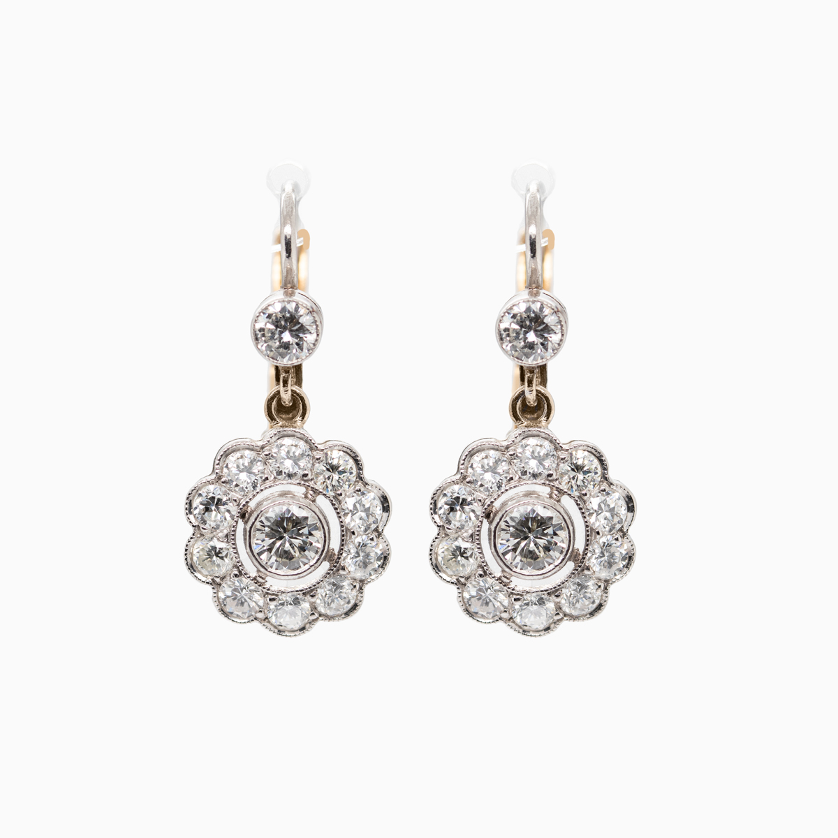 Floral Inspired Vintage Diamond Dangle Earring, 18k Gold