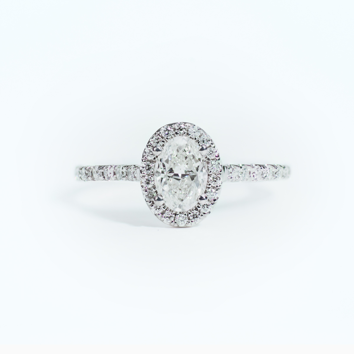 Oval Diamond Halo Engagement Ring, 14k White Gold