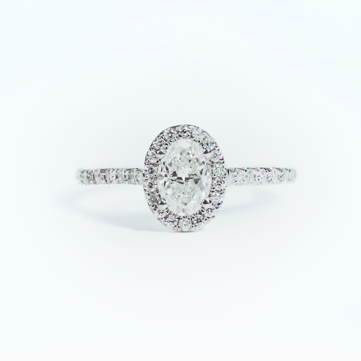 Oval Diamond Halo Engagement Ring, 14k White Gold