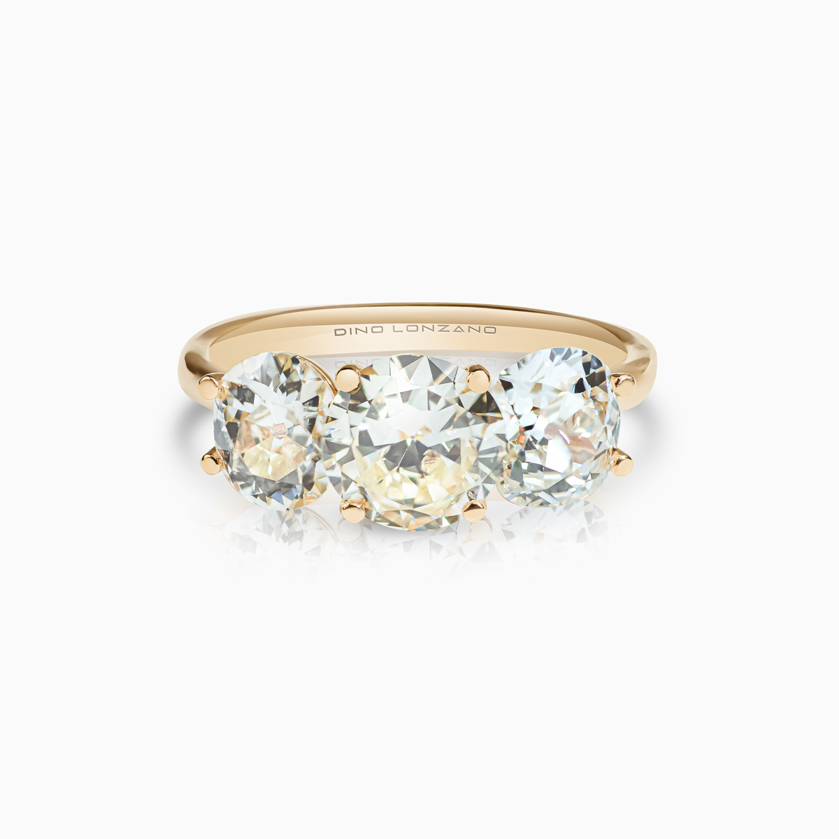 Three-Stone Vintage Cut Diamond Engagement Ring with Old Mine Cut Diamonds
