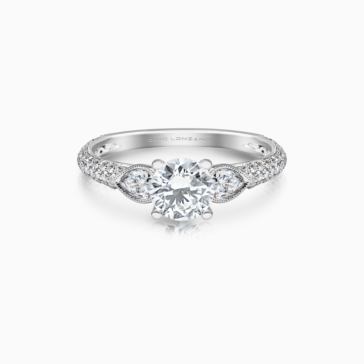 Triple Row Diamond Accented Trinity Engagement Ring