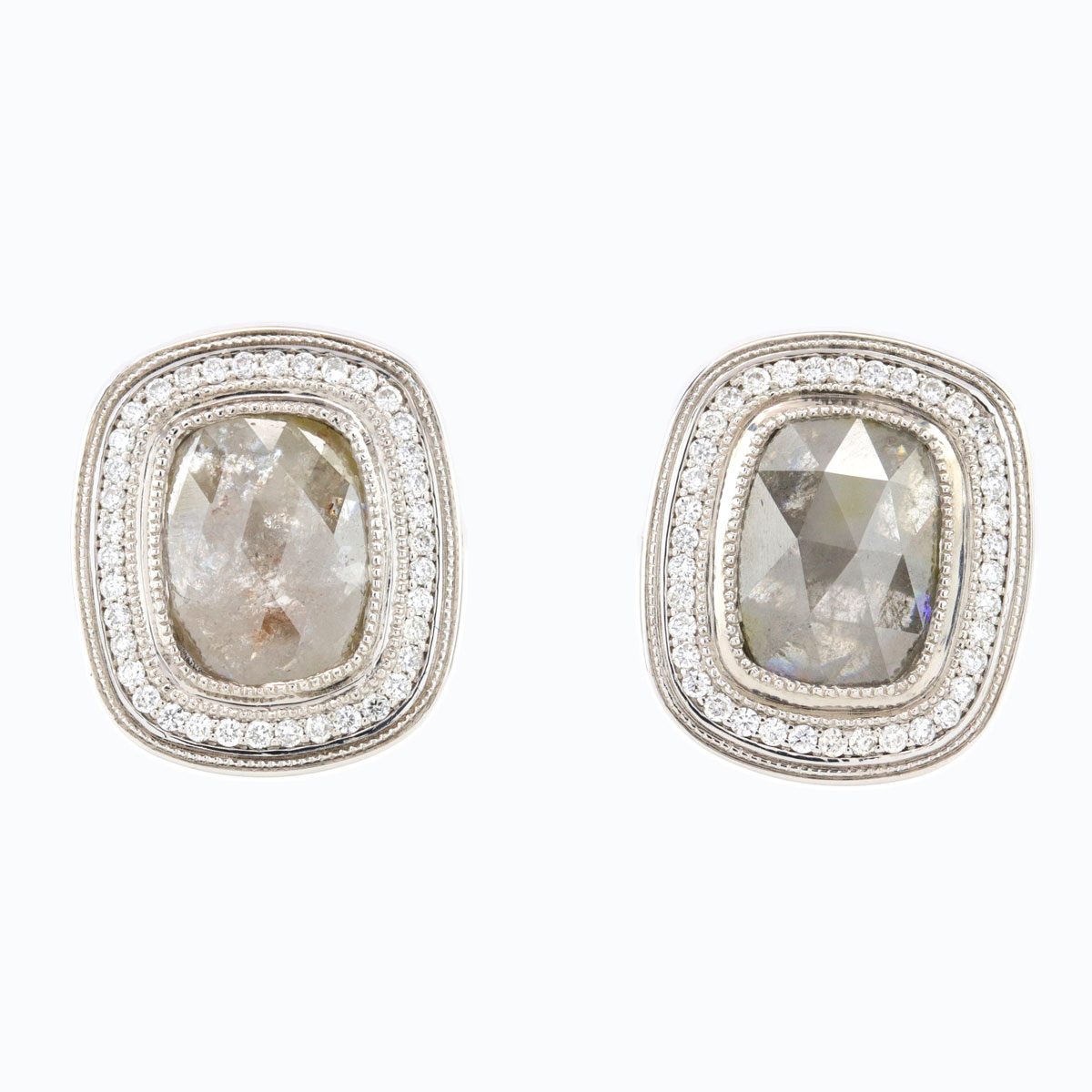 14K White Gold Rough Fancy Colored Diamond Halo Earrings