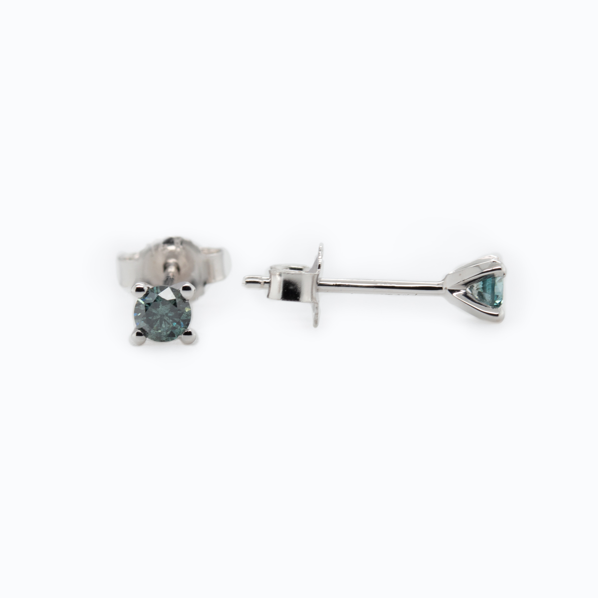 Natural Blue Diamond Stud Earring, 14k White Gold