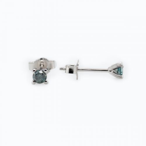 Natural Blue Diamond Stud Earring, 14k White Gold