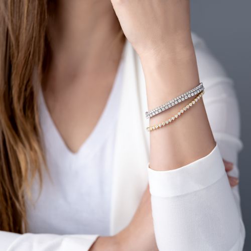 14k White Gold Natural Diamond Hinged Bangle Bracelet —