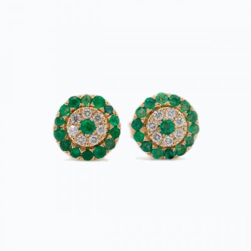 Natural Diamond and Emerald Cluster Earrings