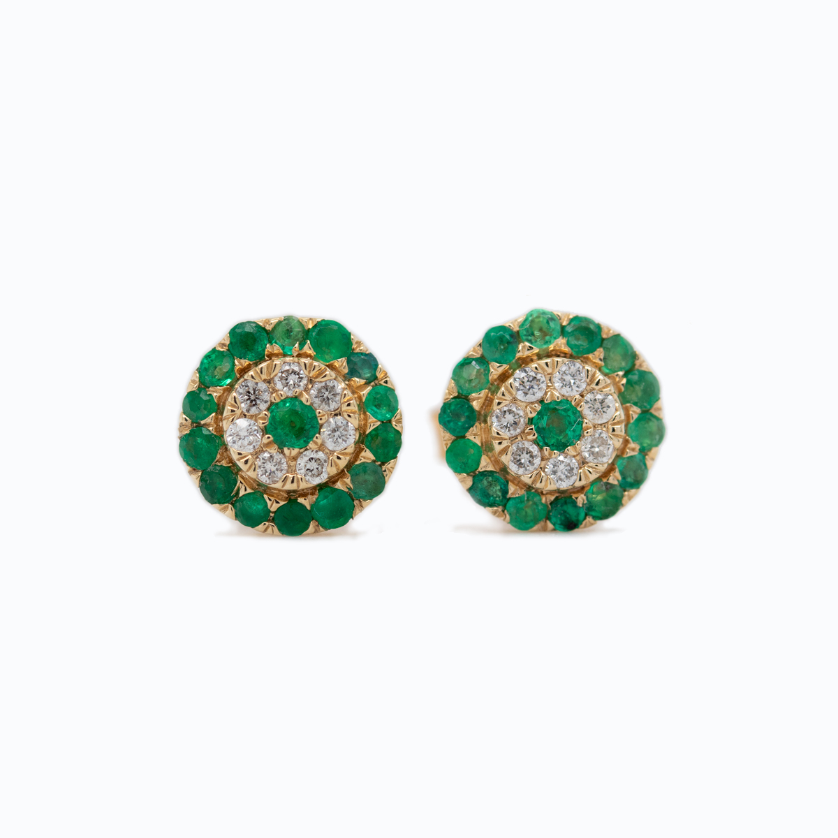 Natural Diamond and Emerald Cluster Earrings