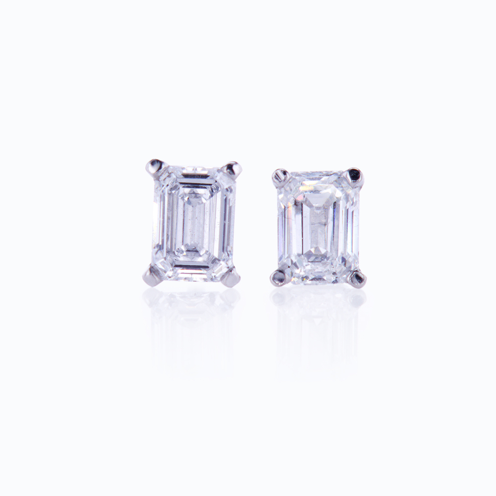 Emerald-Cut Diamond Stud Earrings, 0.56cttw