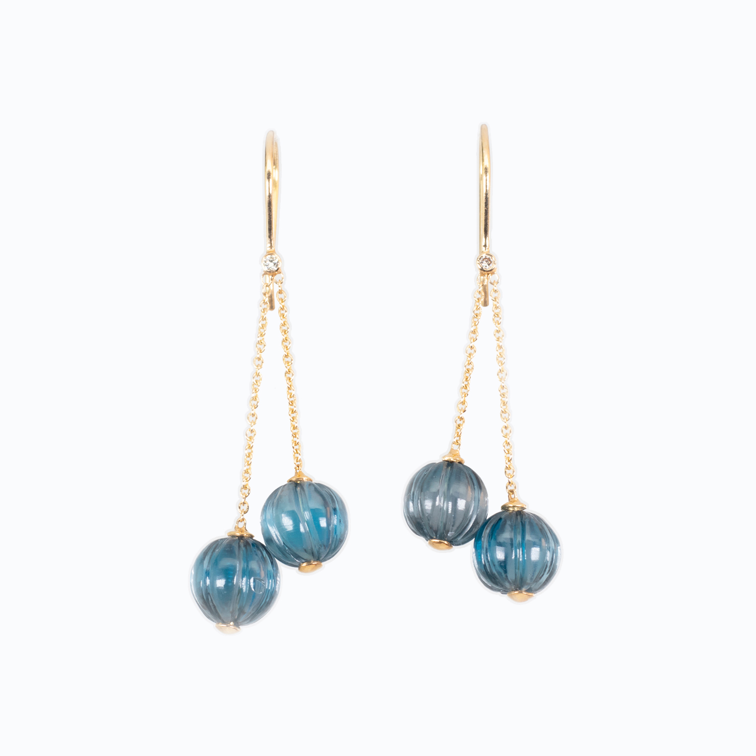 Hand-carved London Blue Topaz Dangle Earrings