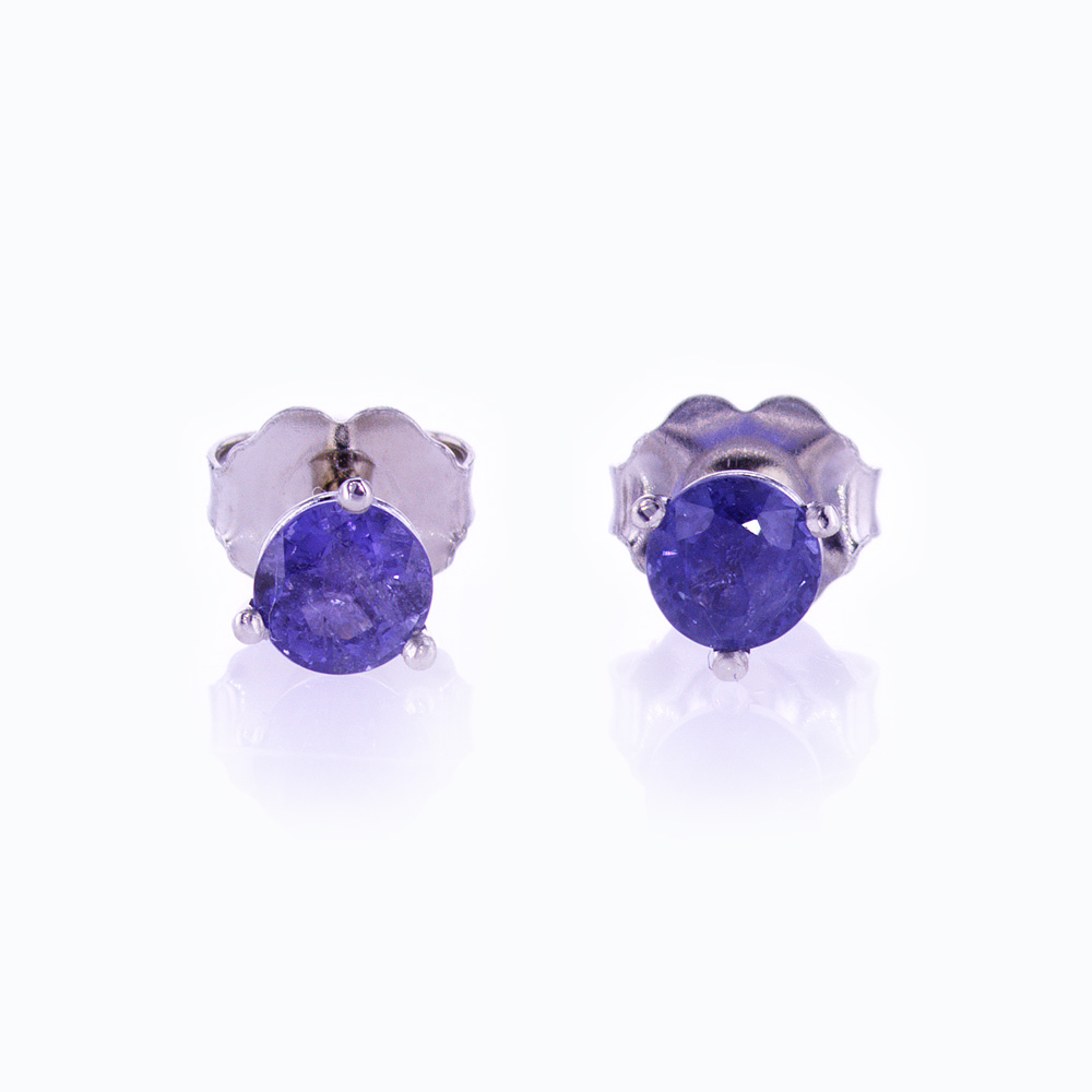 Natural Blue Sapphire Stud Earrings, 18k White Gold