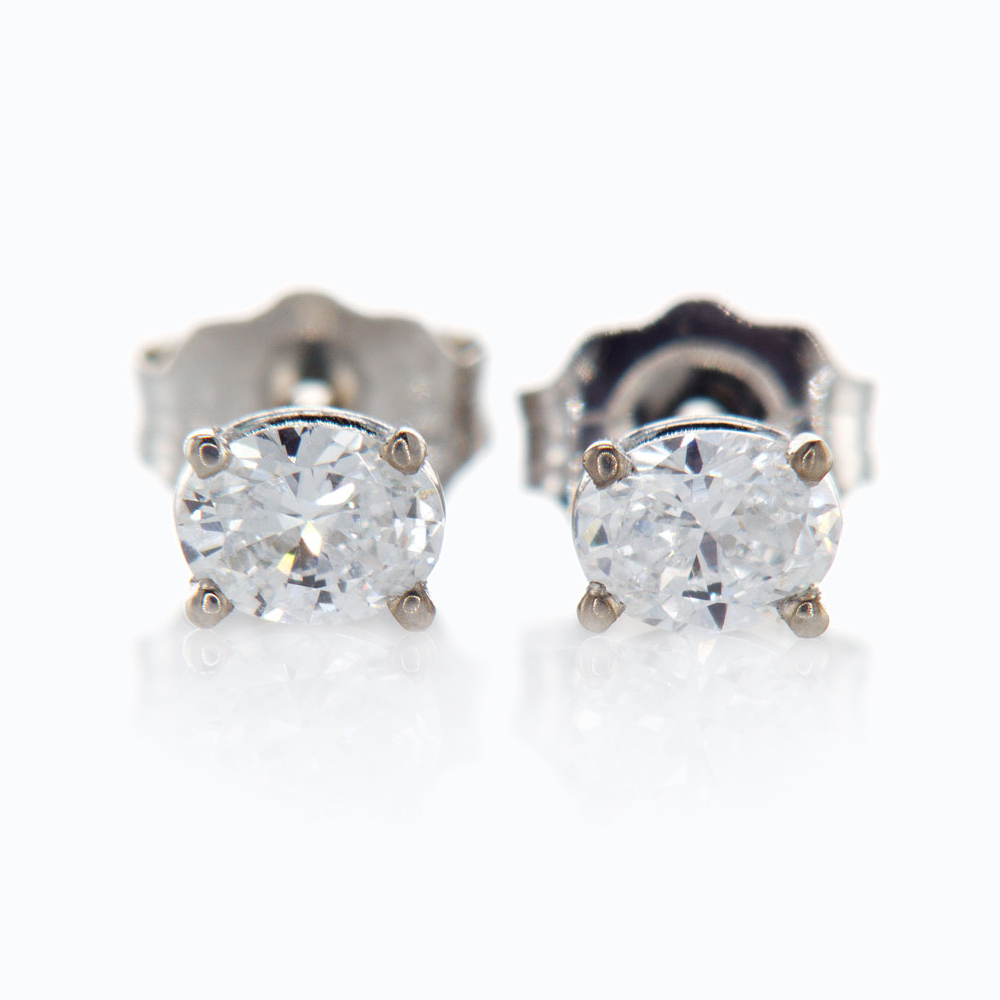 Oval Diamond Stud Earrings, 14k White Gold