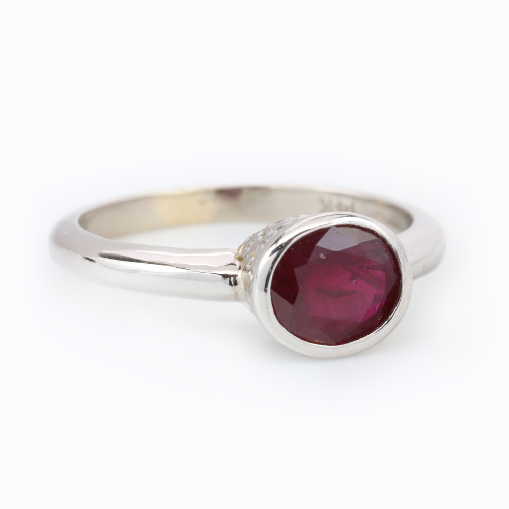 Ruby Solitaire Engagement Ring, 14k White Gold